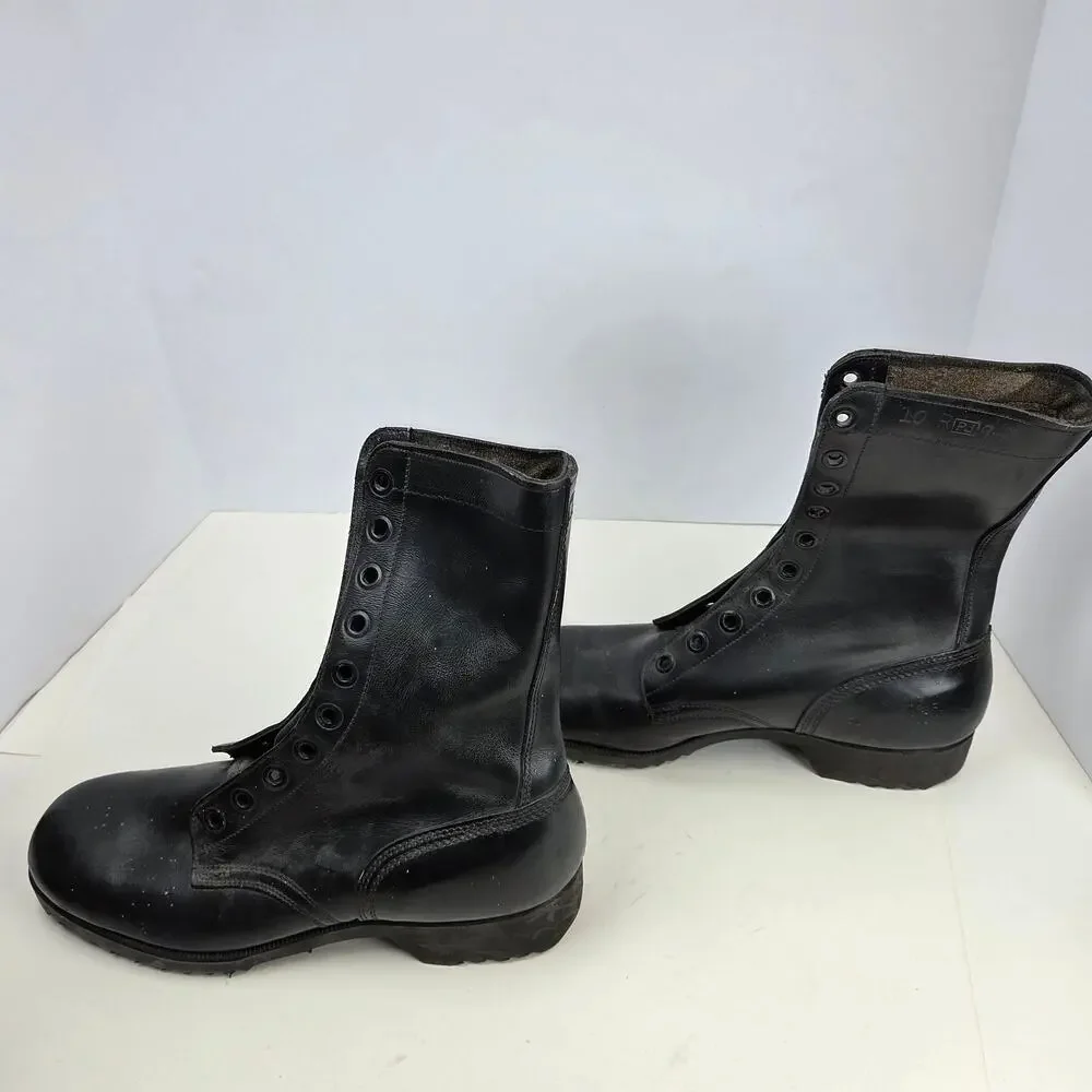 Vintage 1971 USGI Combat Boots 10R Black Leather Vietnam Era Ro-Search Sole